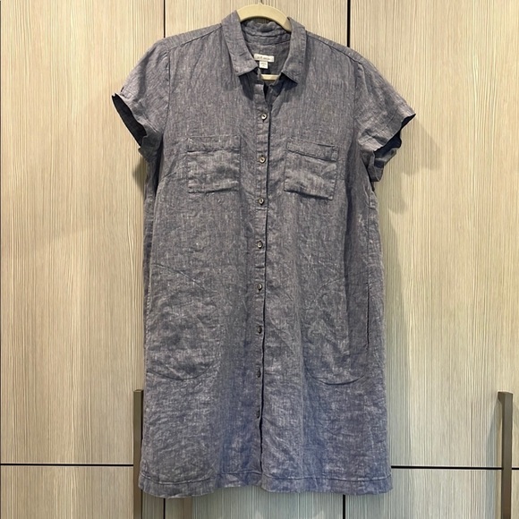 J. Jill | Love Linen 100% Linen Collared Shirt Dress | Cham | Petite Medium (MP) - Picture 3 of 13